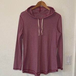 Eddie Bauer Striped Hoodie Tee Size XL, color-berry and white, soft cotton blend